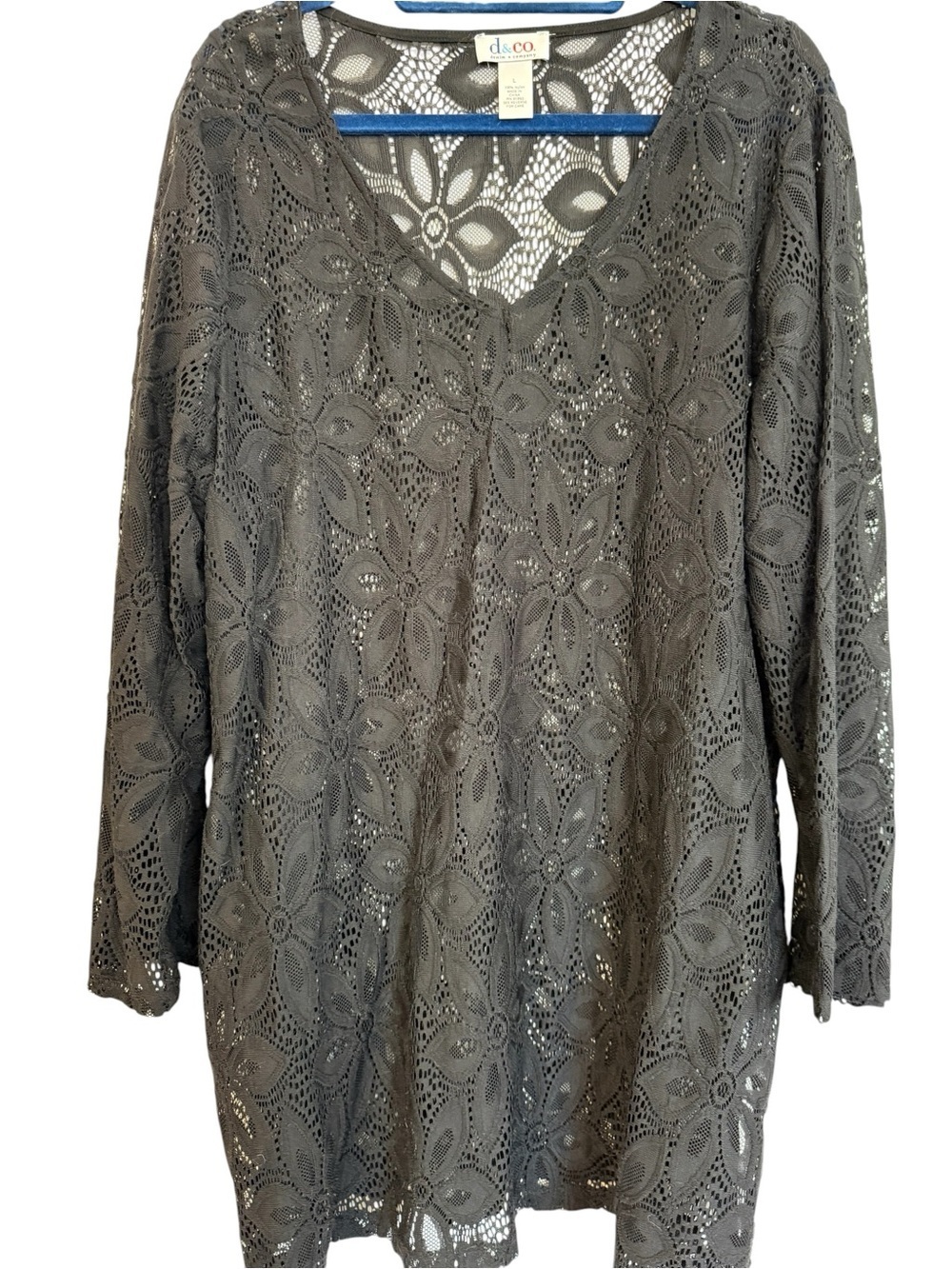 D&Co Black Floral Lace Tunic Cover Up Size L